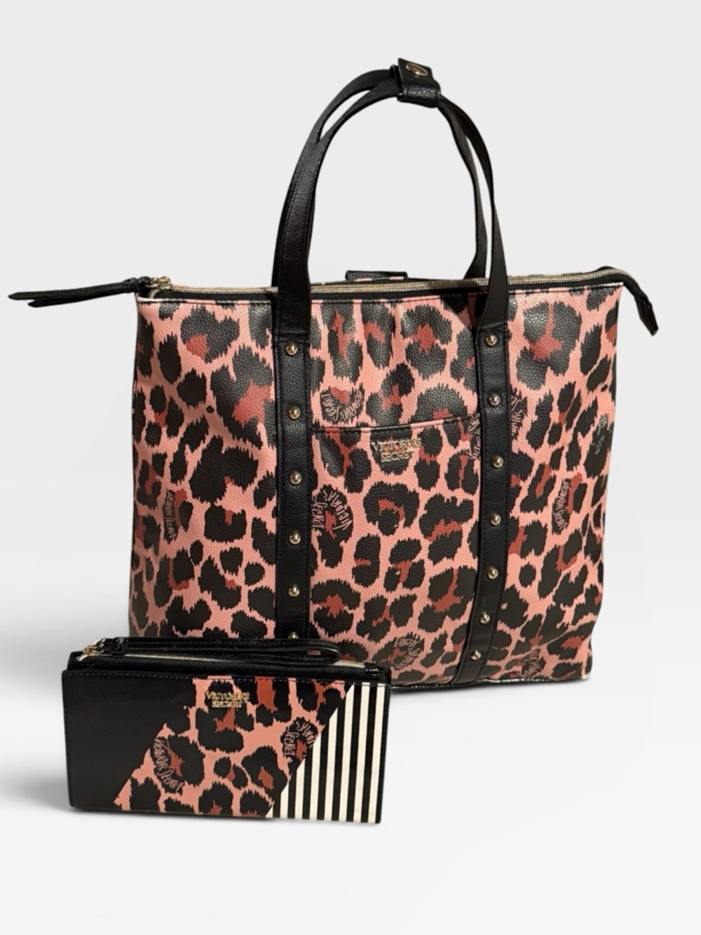 Victoria's Secret Leopard Print Convertible Backpack Wallet Wristlet Set